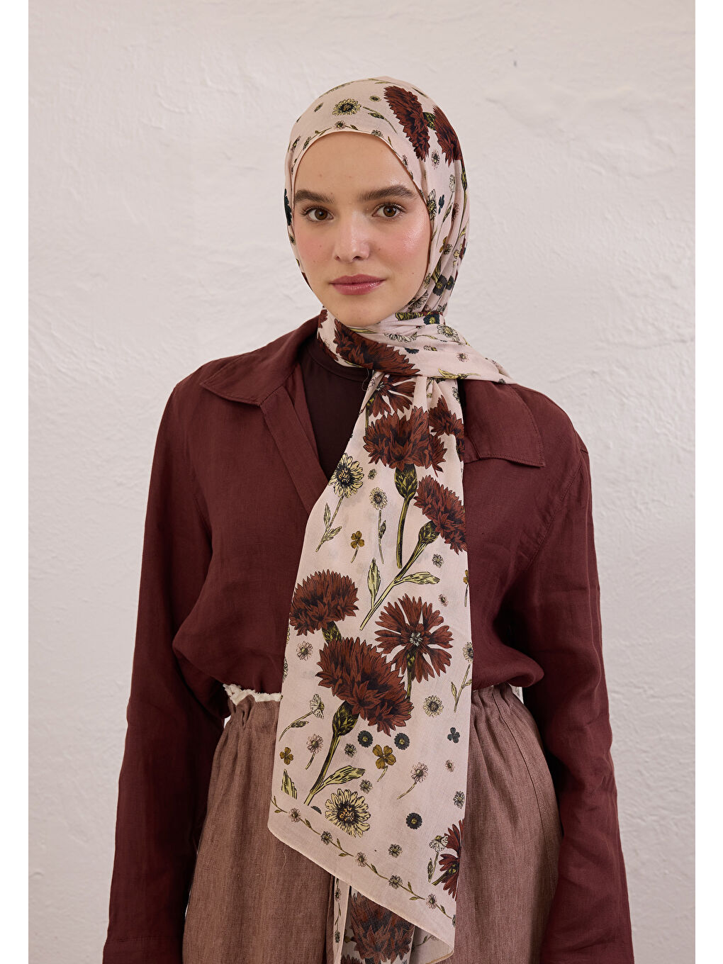 Bloomıng Dahlıa Desen Rami Şal Soft Pembe