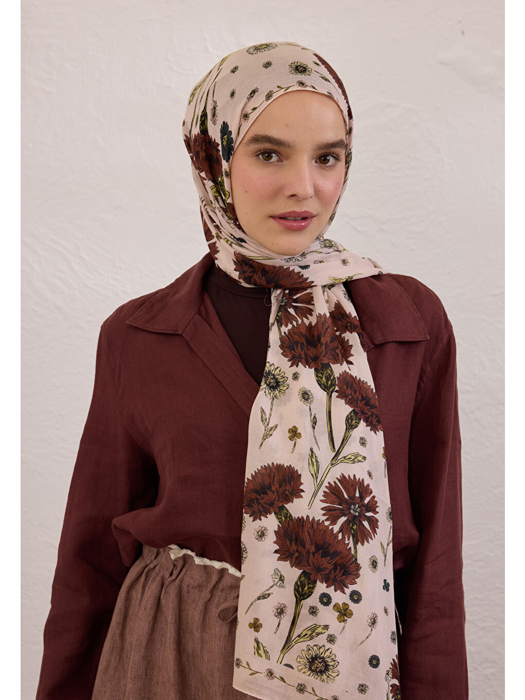 Bloomıng Dahlıa Desen Rami Şal Soft Pembe-1