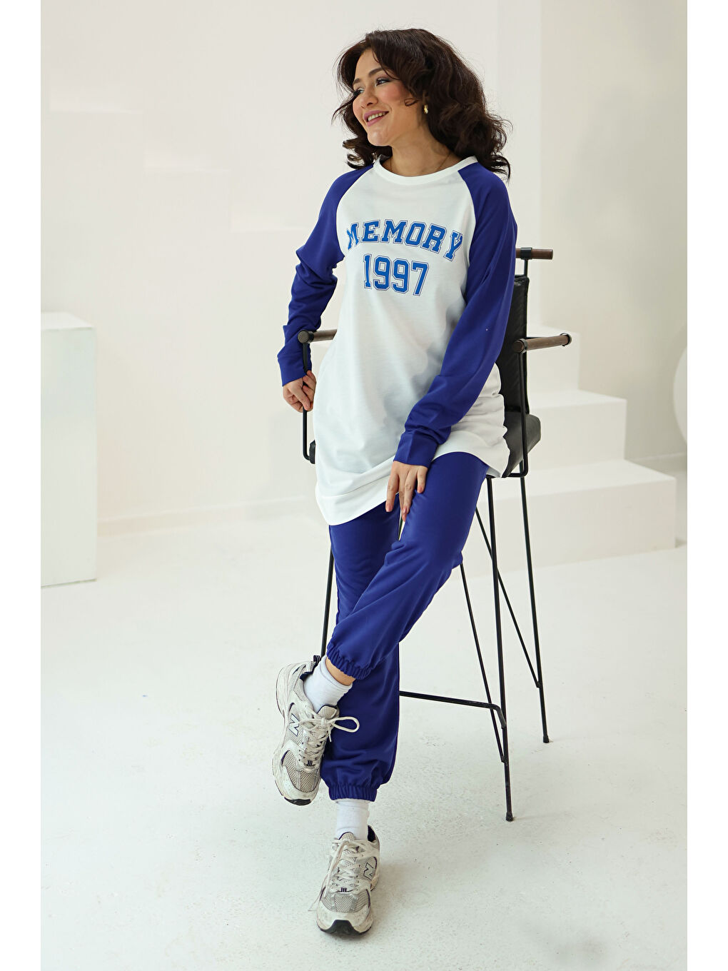 Mavi Garnili Baskılı İkili Takım Saks - 13353-1