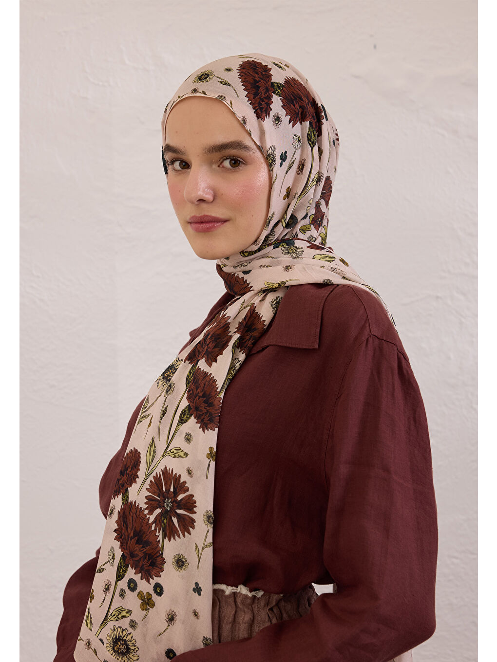 Bloomıng Dahlıa Desen Rami Şal Soft Pembe-2