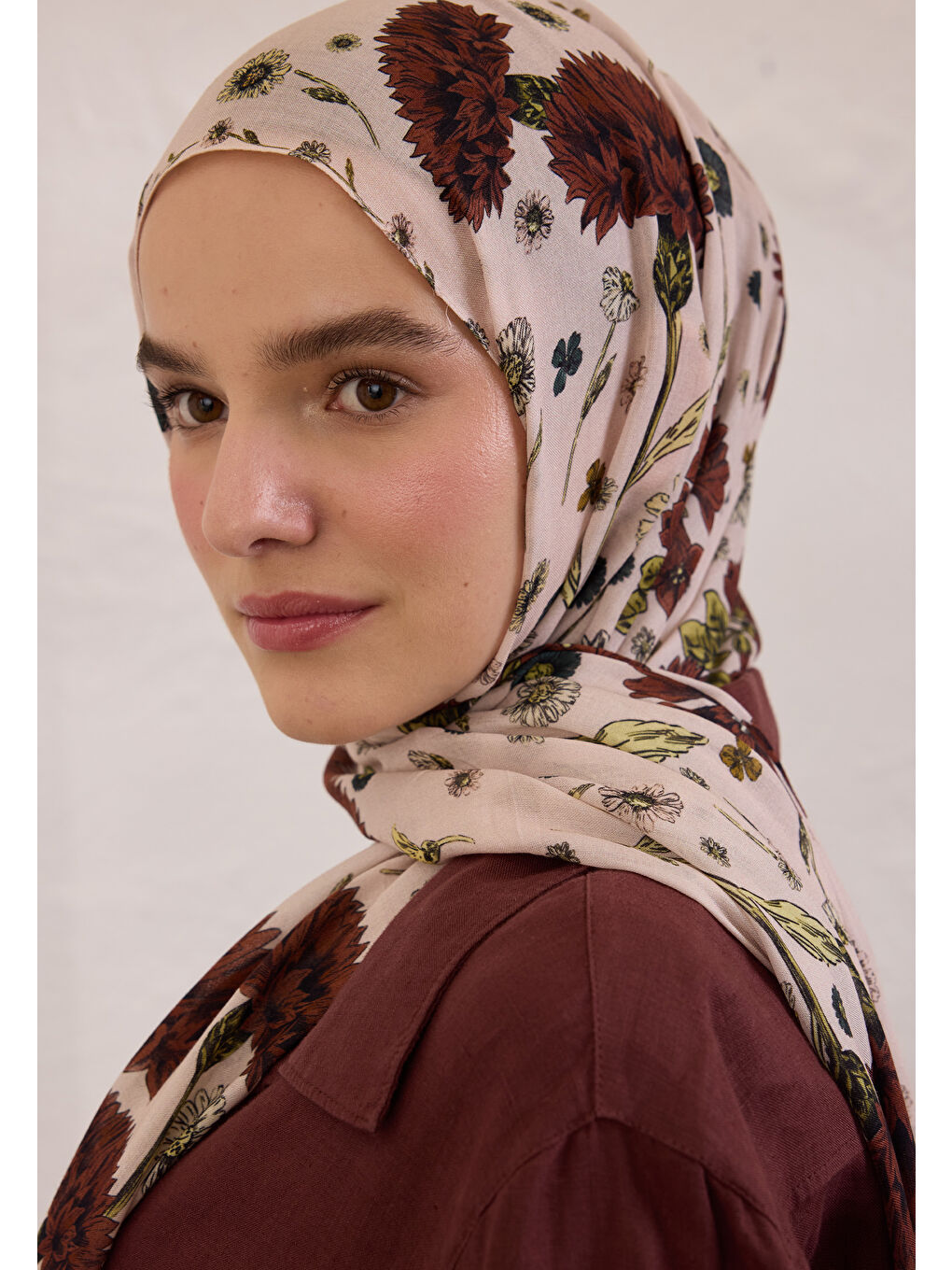 Bloomıng Dahlıa Desen Rami Şal Soft Pembe-3