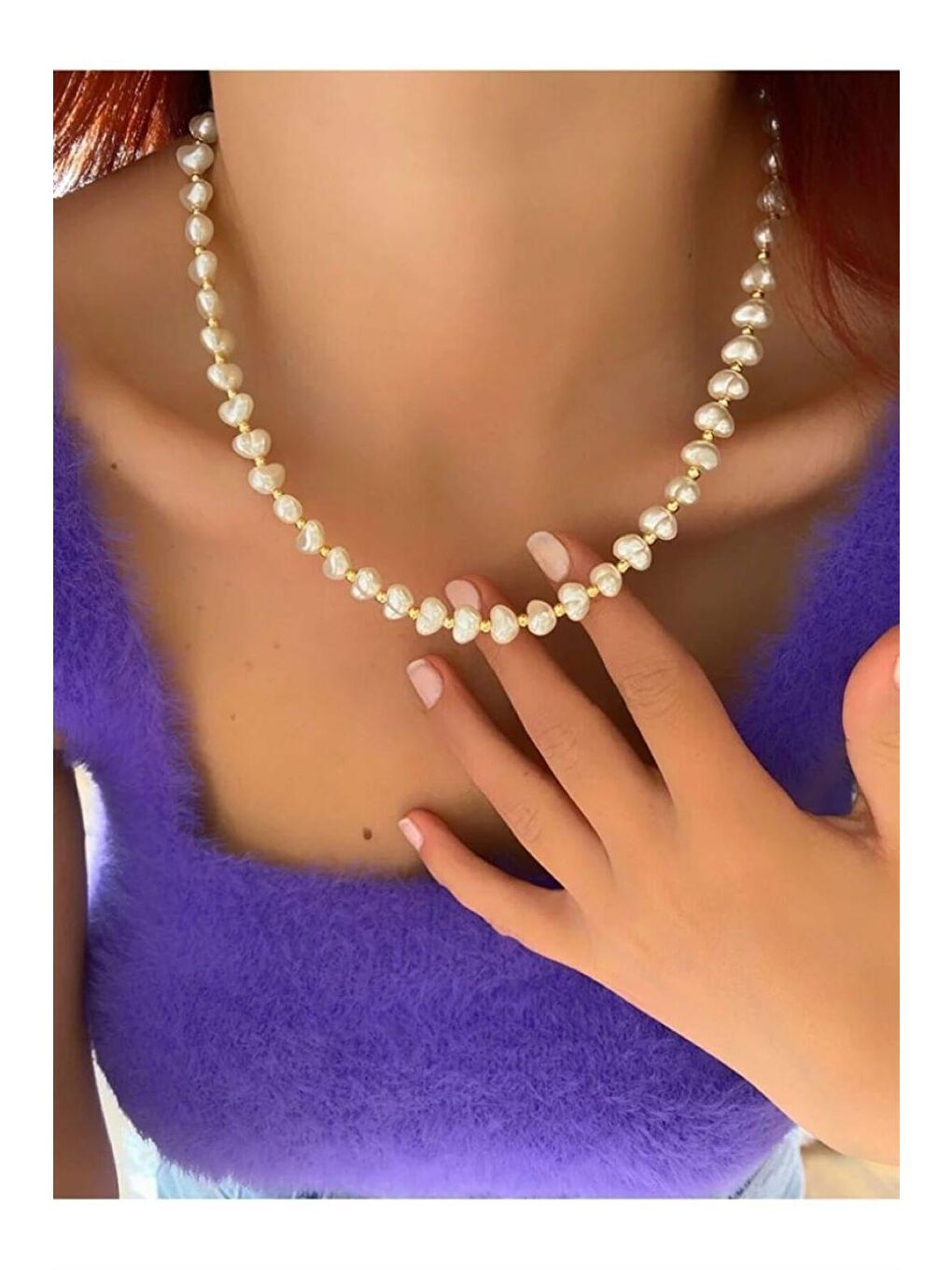 Beyaz Kadın Barok İnci Top Detaylı Kolye