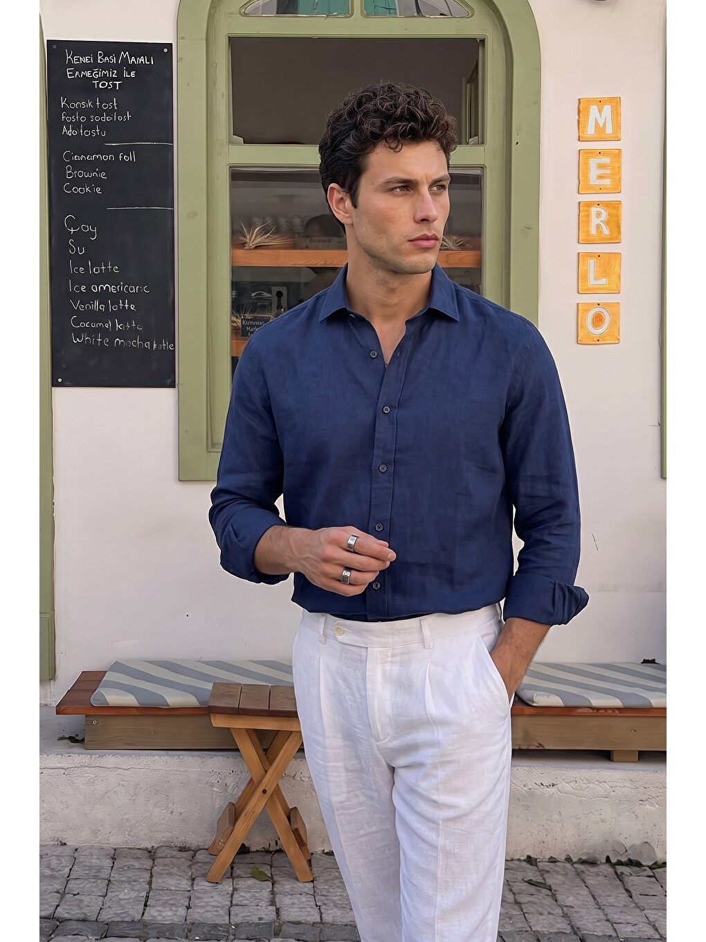 Lacivert Adra Premium %100 Pamuk Flamlı Regular Fit Erkek Gömlek-3