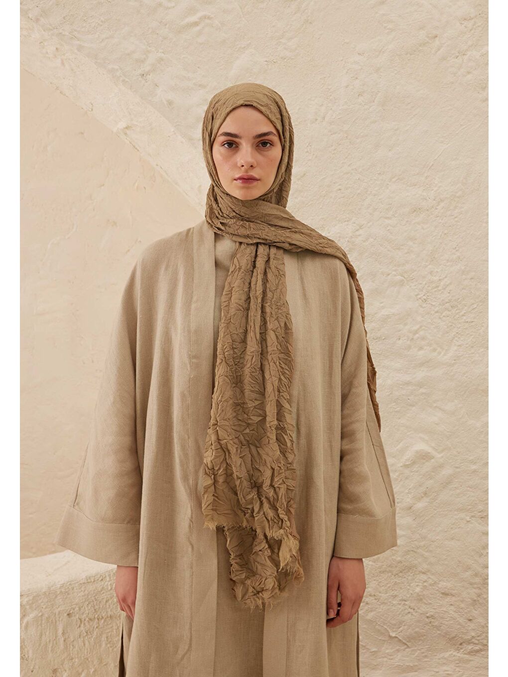 Bej Vual Crash Şal Keten
