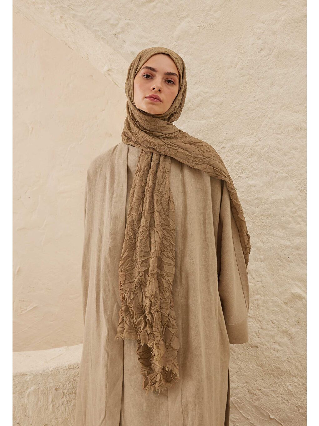 Bej Vual Crash Şal Keten-1