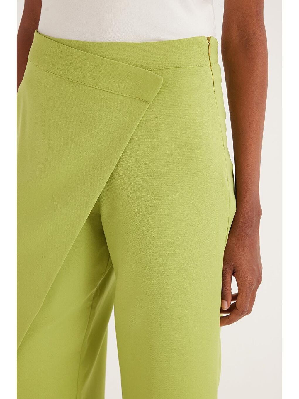 Kadın Standart Fit Geniş Paça Yeşil Double Pantolon-2