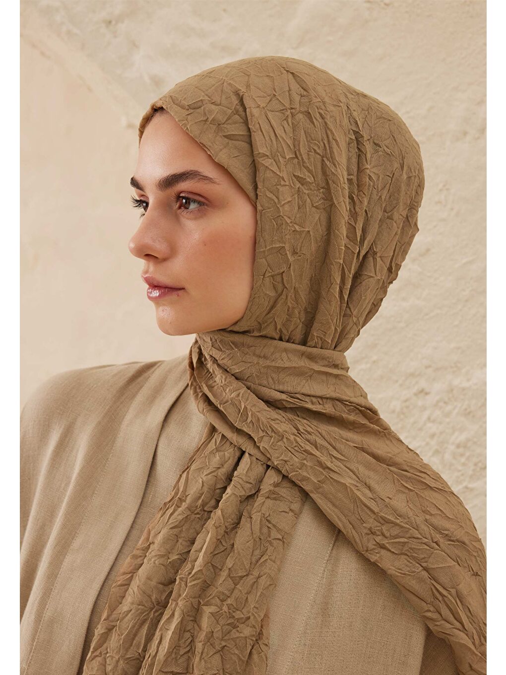 Bej Vual Crash Şal Keten-3