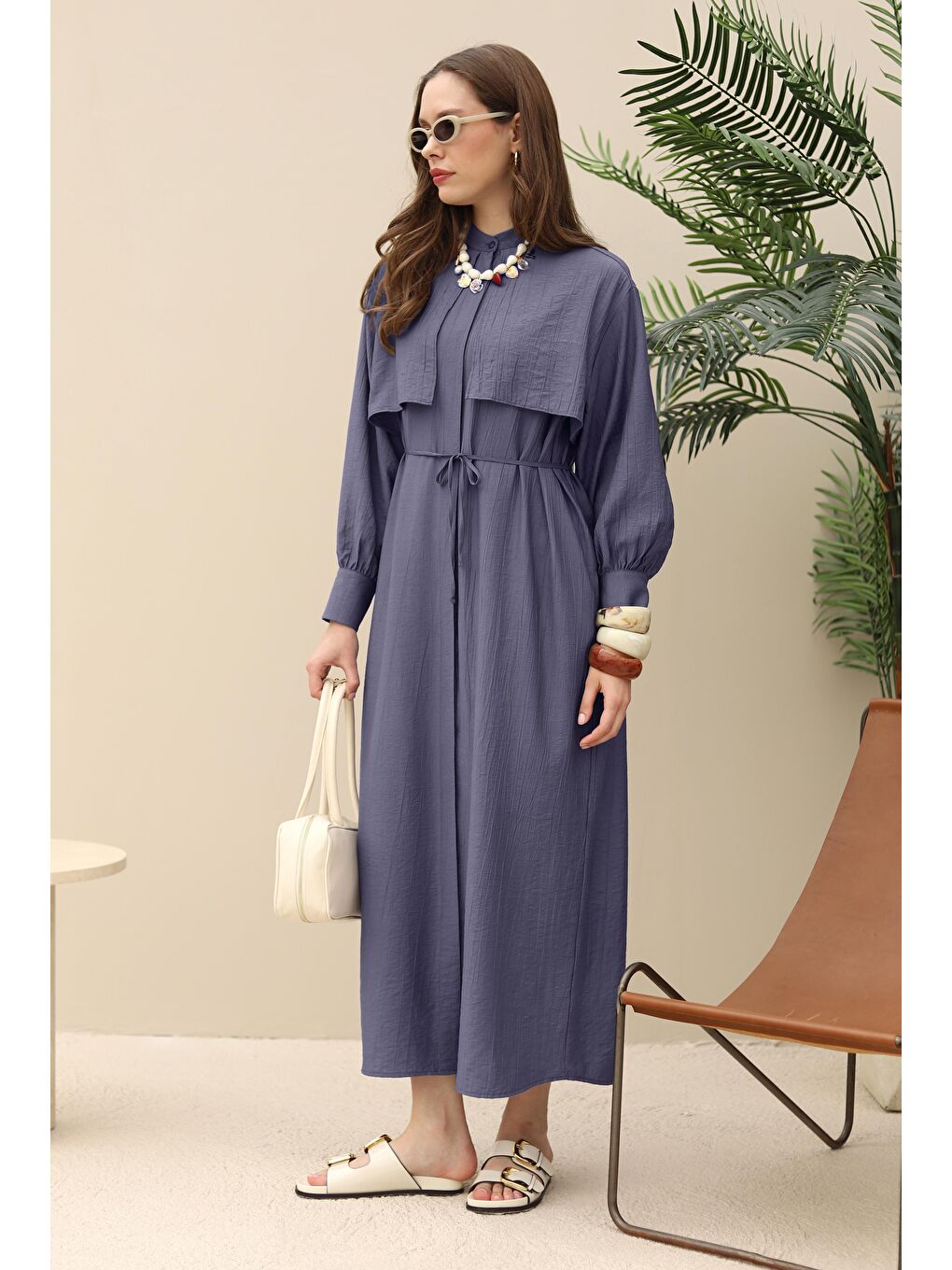 Lila Rüzgarlıklı Elbise Koyu Lavanta-3