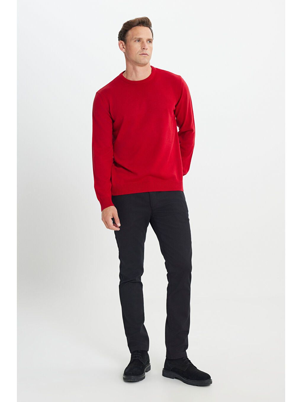 Erkek Kırmızı Bisiklet Yaka Triko Kazak-1