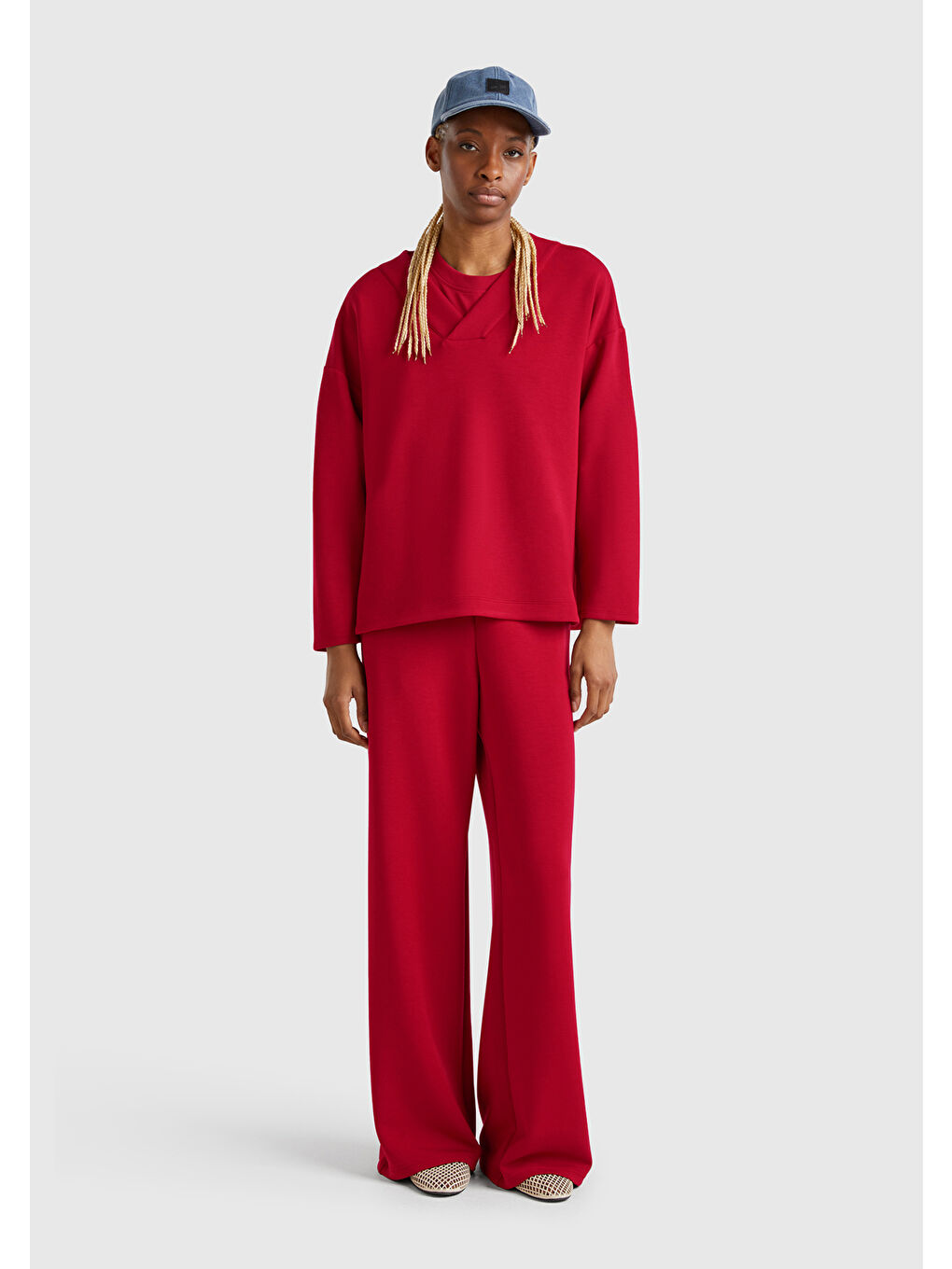 Kadın Bordo Modal Karışımlı Bol Paça Eşofman Altı-4