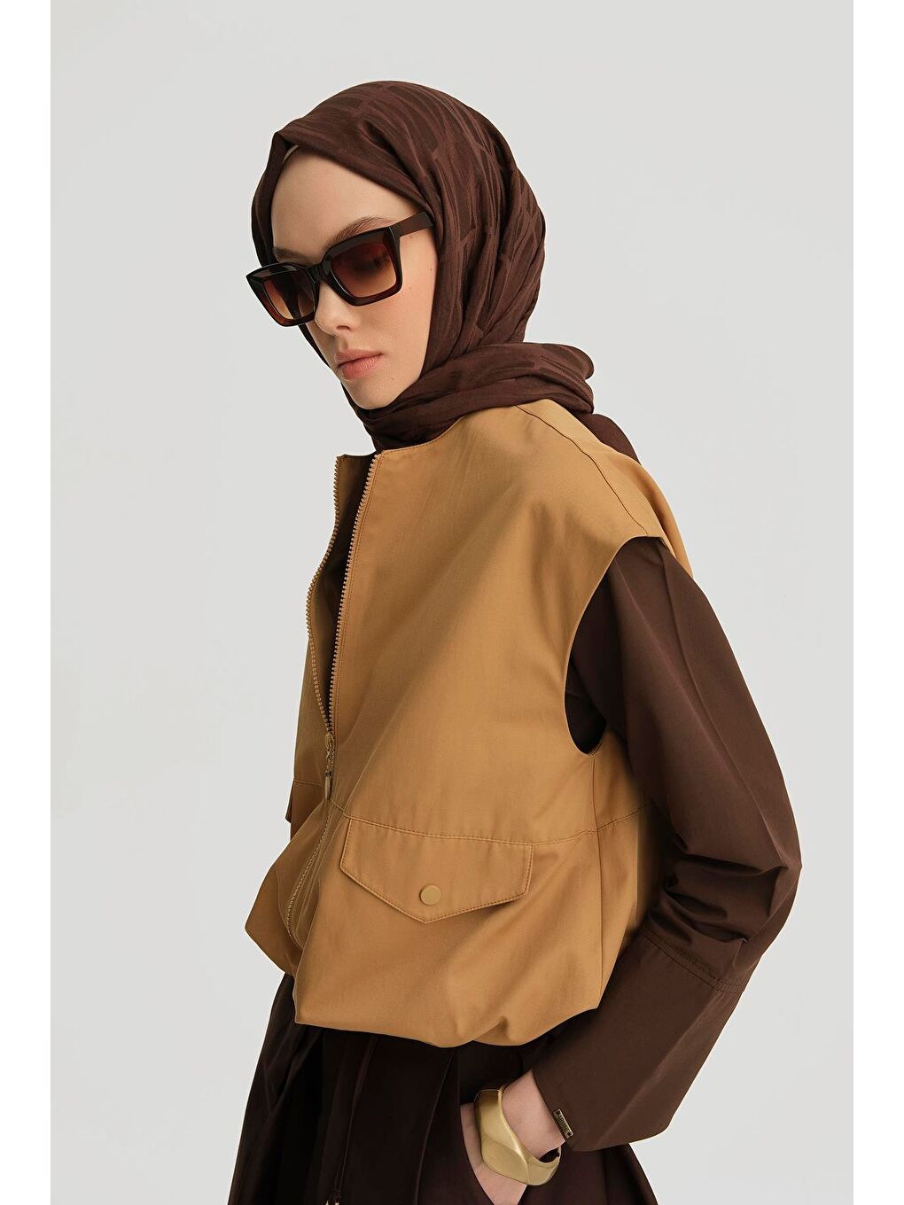 Kahverengi Bomber Yelek 25Y4504 Sahra-1