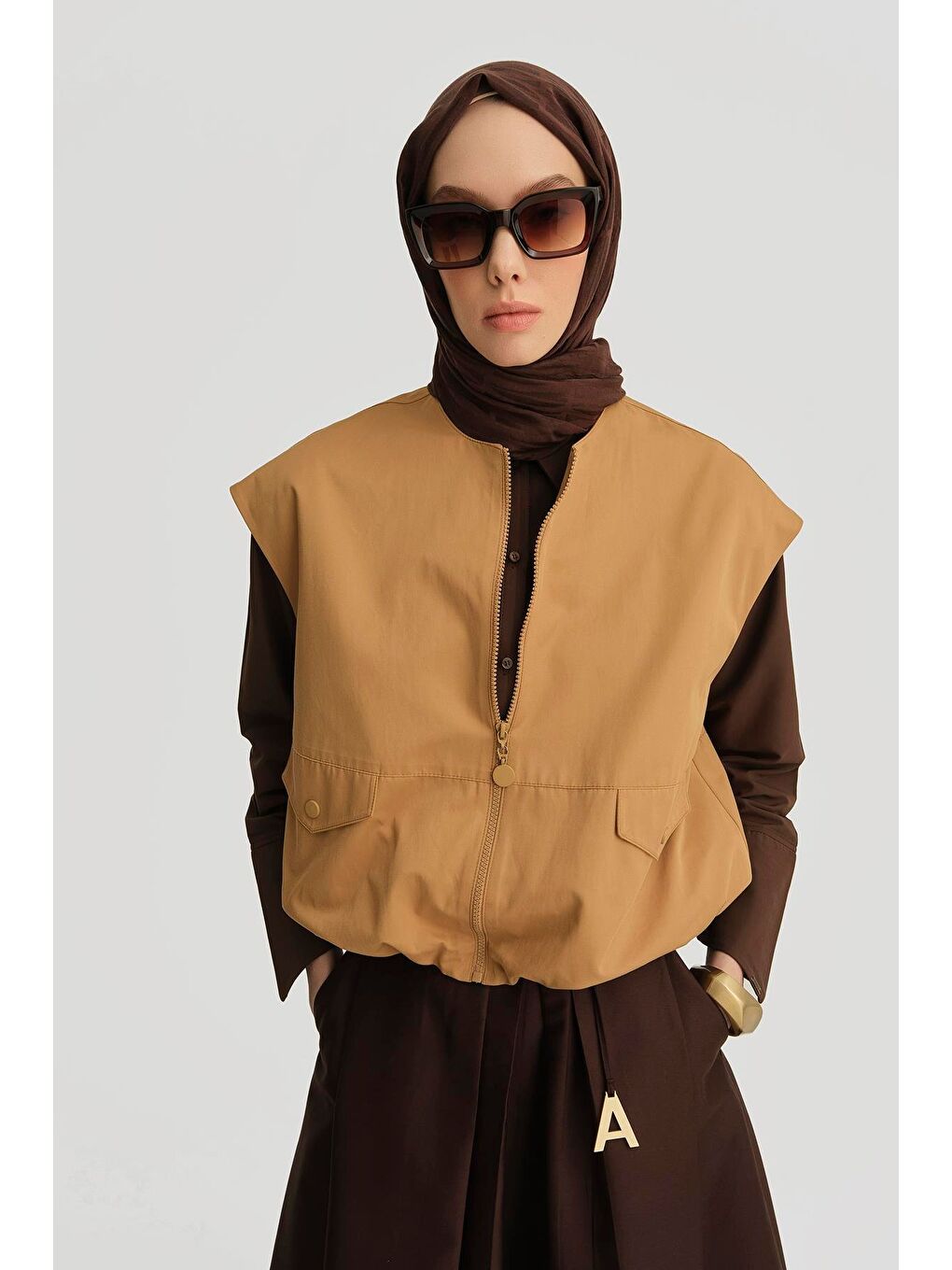 Kahverengi Bomber Yelek 25Y4504 Sahra-3