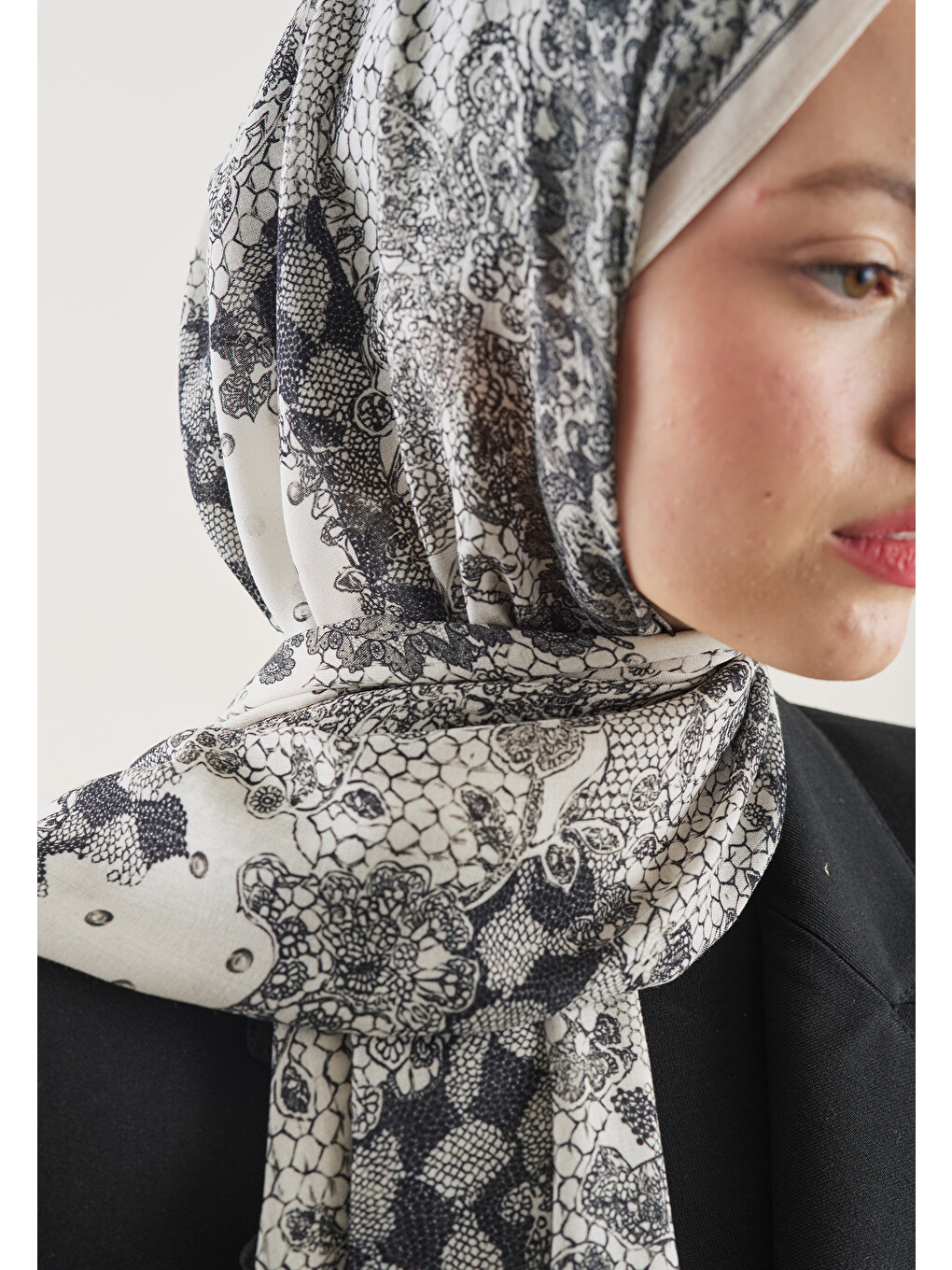 Floral Lace Desen Rami Şal Ekru-3