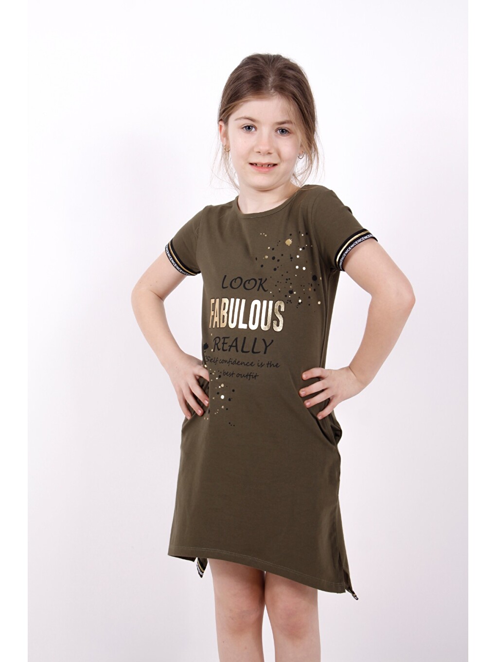 Haki Kız Çocuk Fabulous Baskılı Elbise
