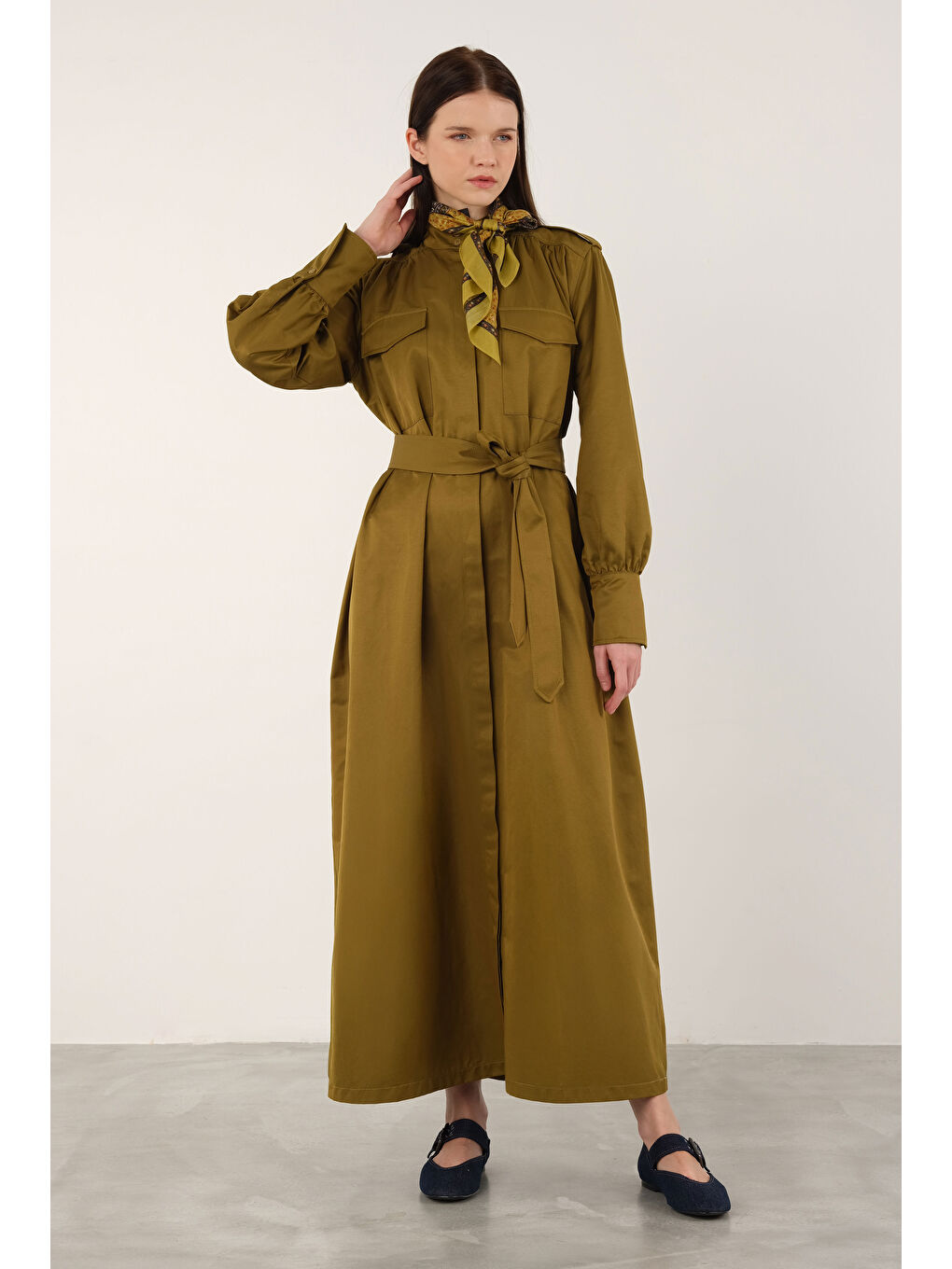 Yeşil Apoletli Elbise Olive