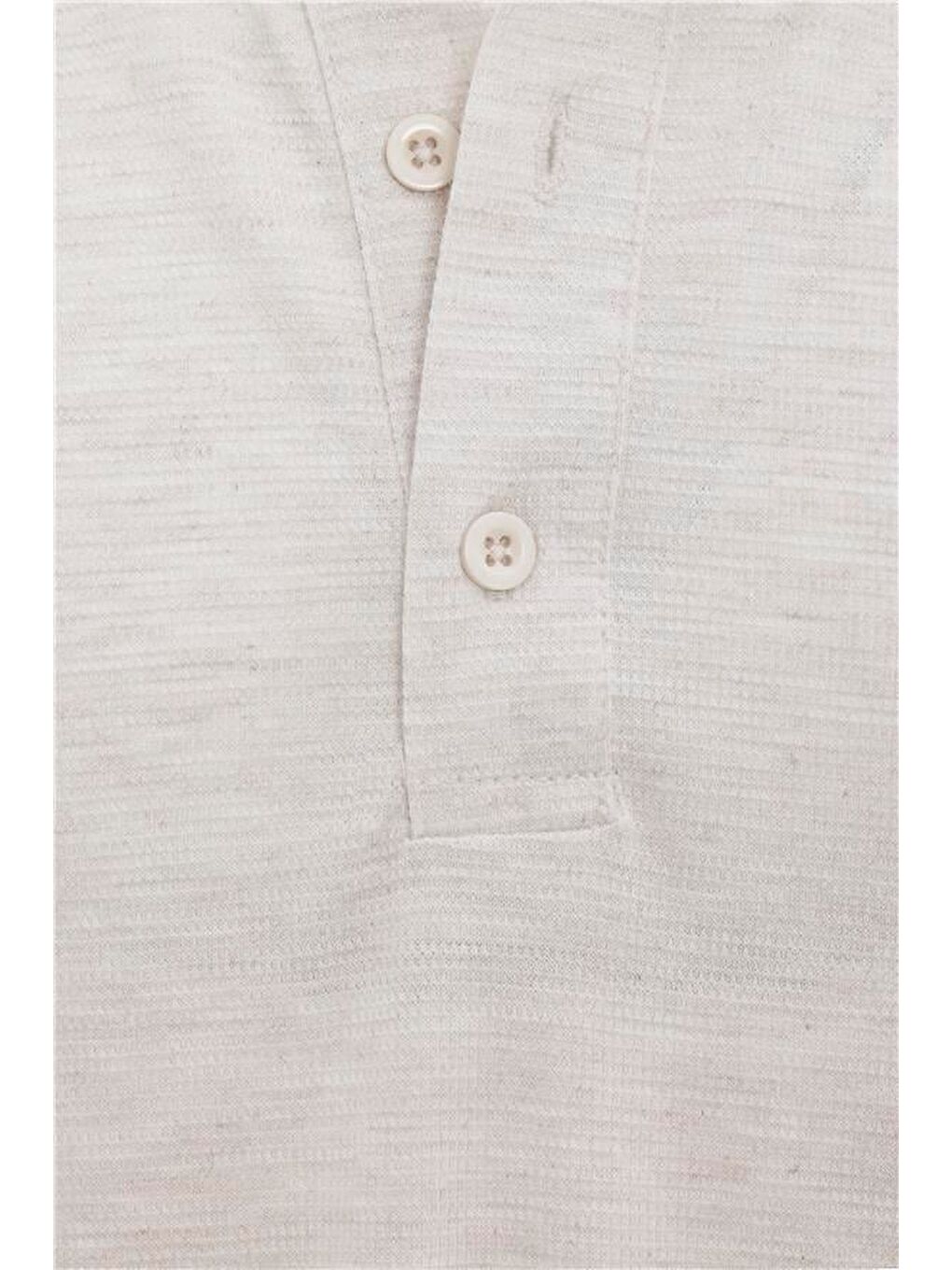 Ekru Regular Armürlü Polo Yaka Tişört-1