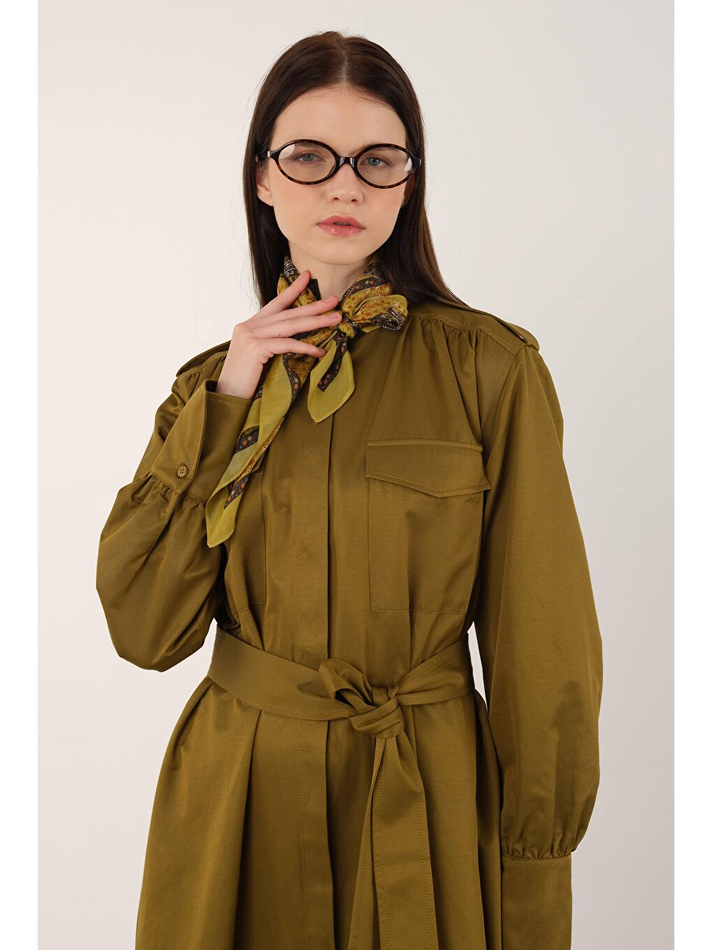 Yeşil Apoletli Elbise Olive-1