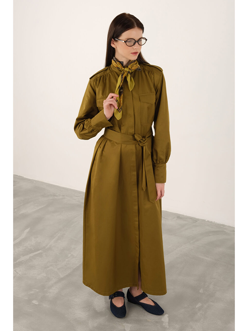 Yeşil Apoletli Elbise Olive-2