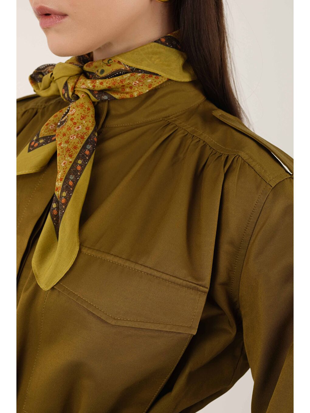 Yeşil Apoletli Elbise Olive-4