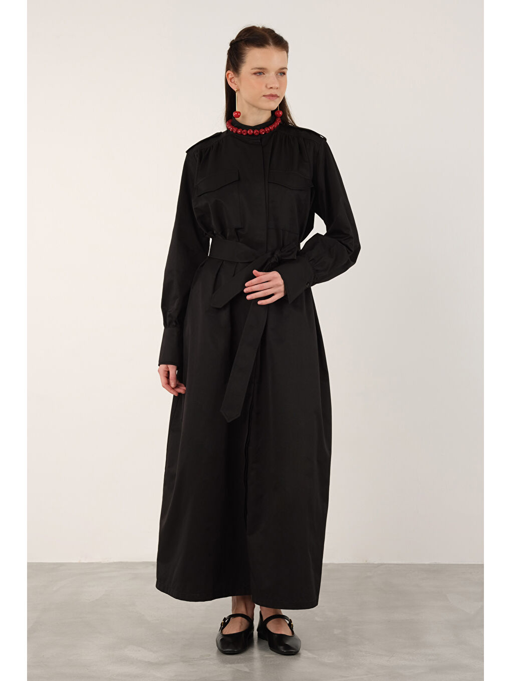 Apoletli Elbise Siyah