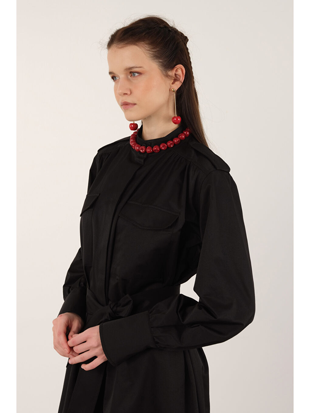 Apoletli Elbise Siyah-1