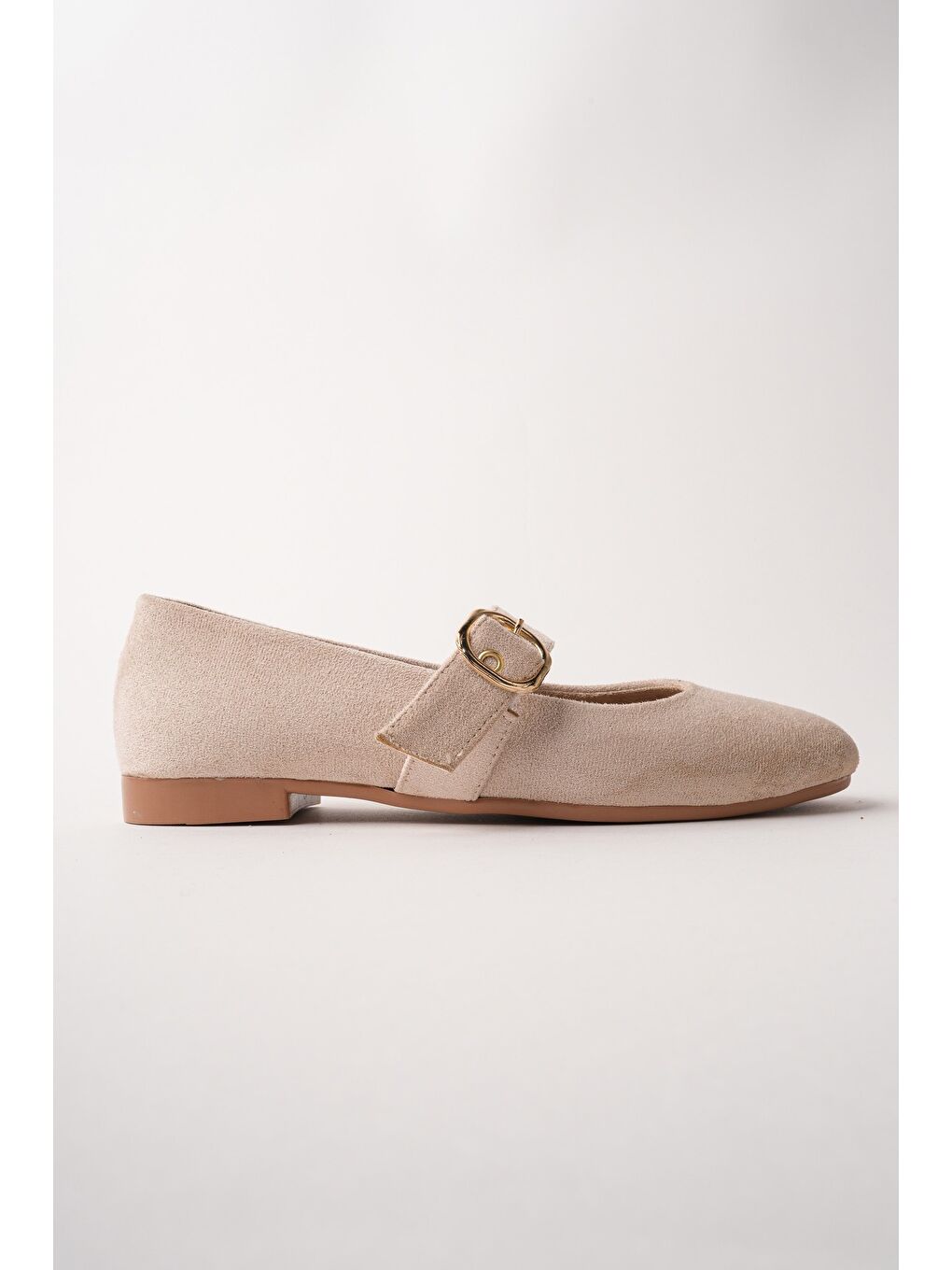 Bej HALSEY Gold Tokalı Deri Kadın Babet Ayakkabı