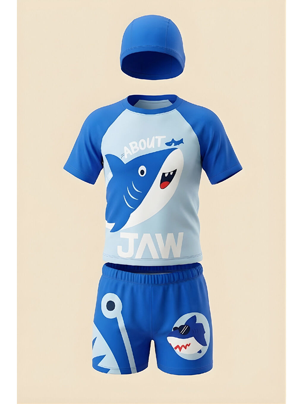 Mavi Erkek Çocuk 3'lü Mayo Takımı (Şort+Üst Mayo+Bone) 3-12 Yaş 12593B