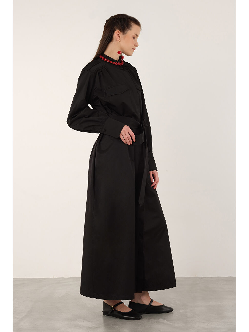 Apoletli Elbise Siyah-3