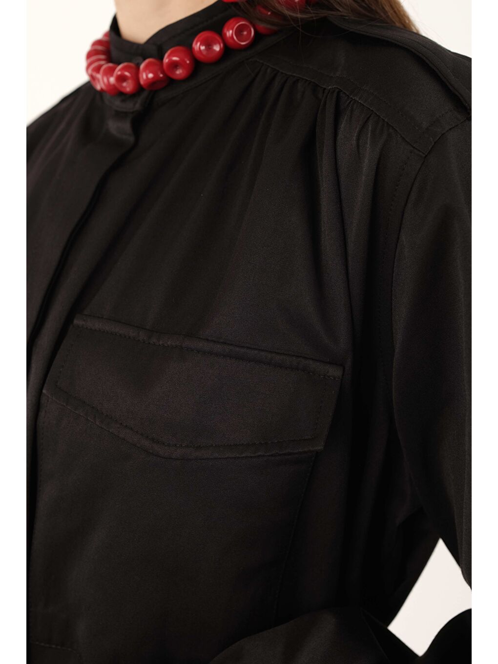 Apoletli Elbise Siyah-4