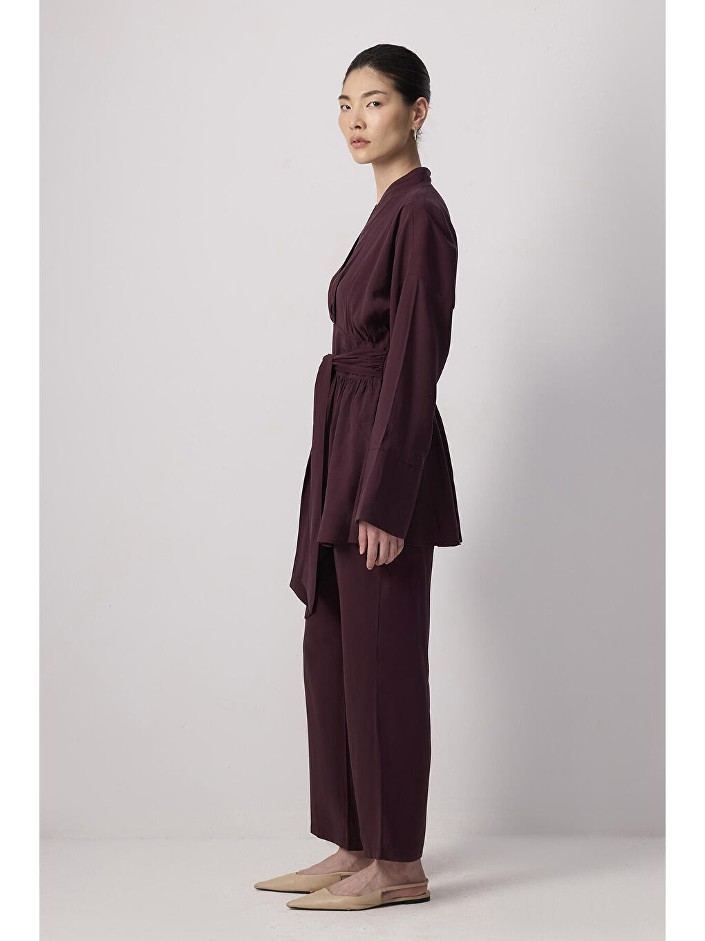 Bordo Geniş Kuşaklı Tunik Pantolon Takım-2