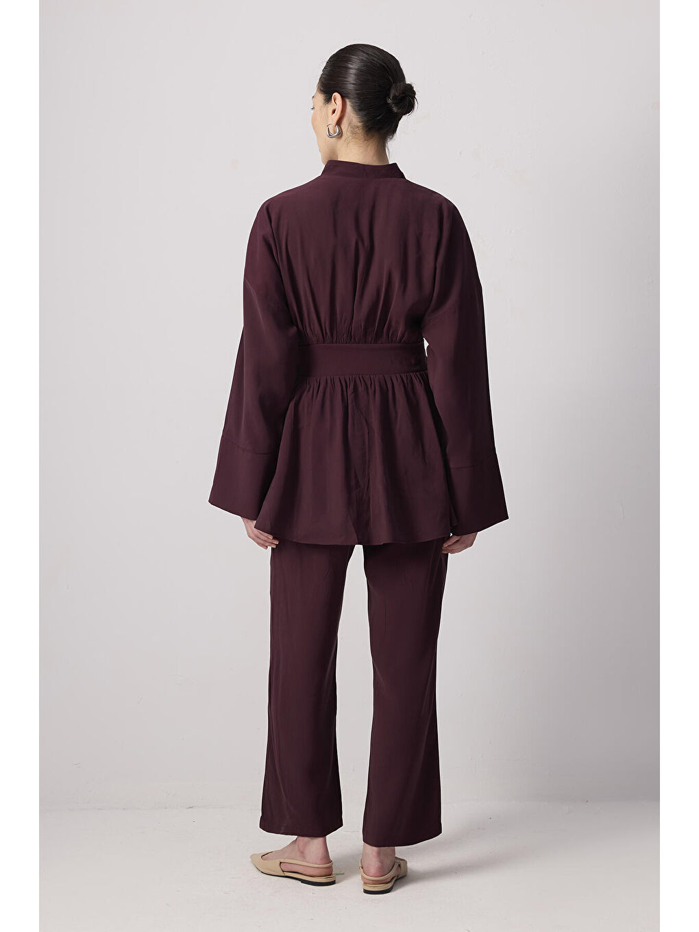 Bordo Geniş Kuşaklı Tunik Pantolon Takım-3