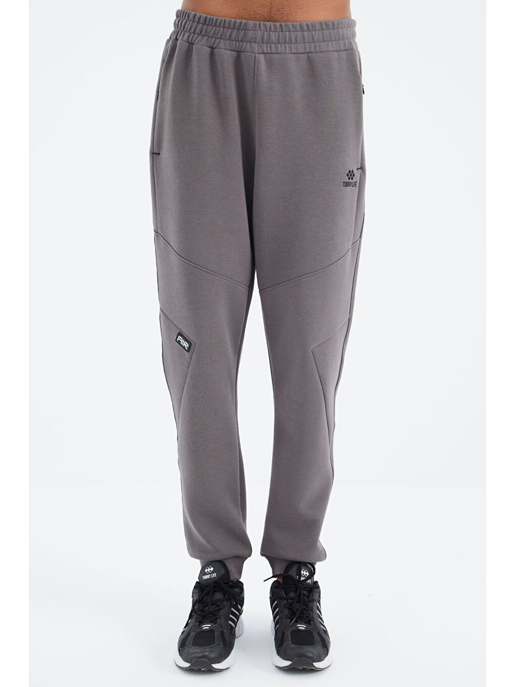 Koyu Gri Bağcıklı Şerit Detaylı Rahat Kalıp  Eşofman Alt - 82100-2