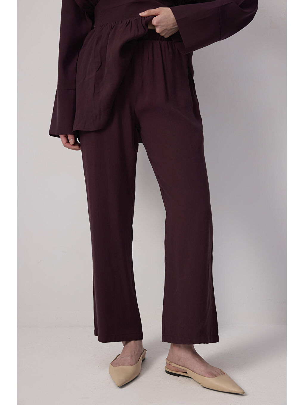 Bordo Geniş Kuşaklı Tunik Pantolon Takım-4