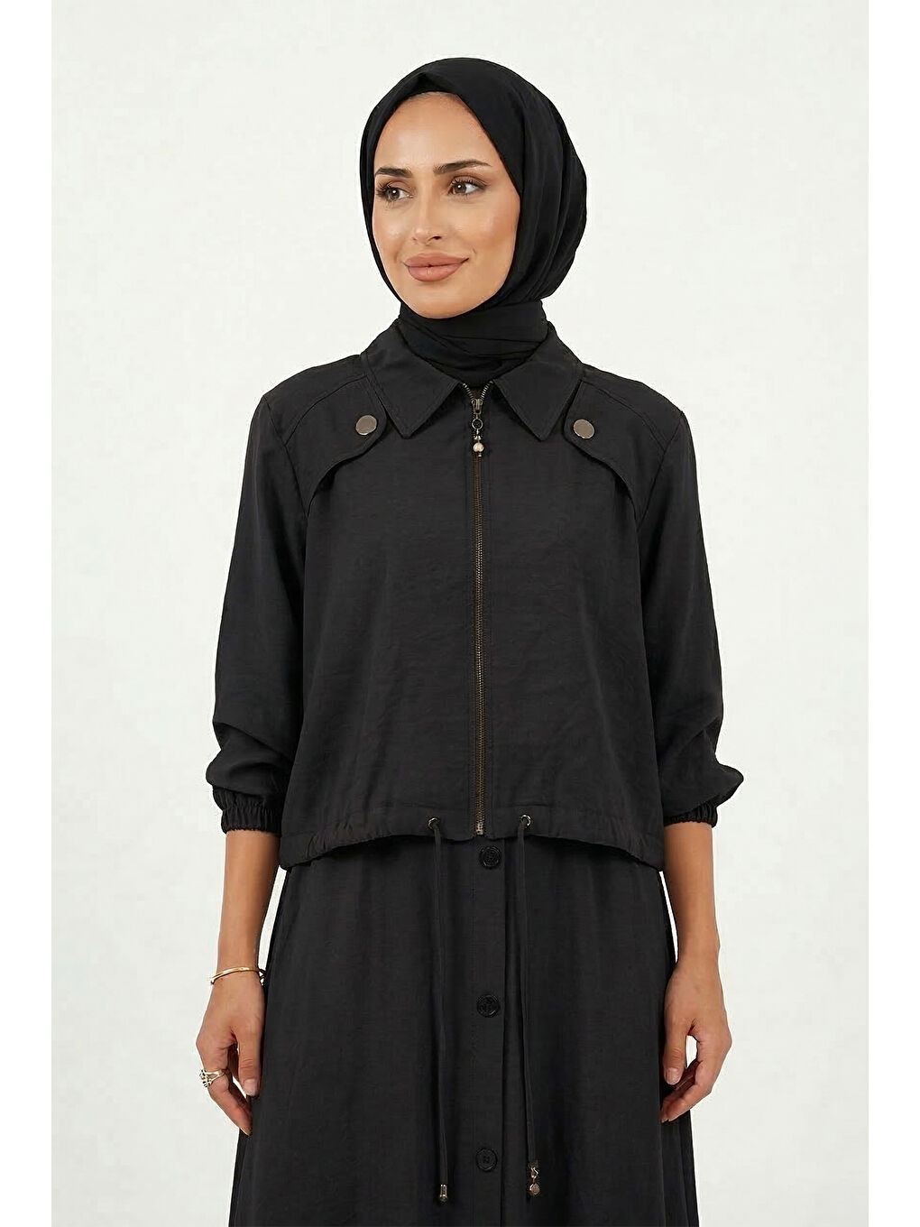 Aller ve Çıt Çıt Detay Modal Bolerolu Elbise 921 Siyah-1