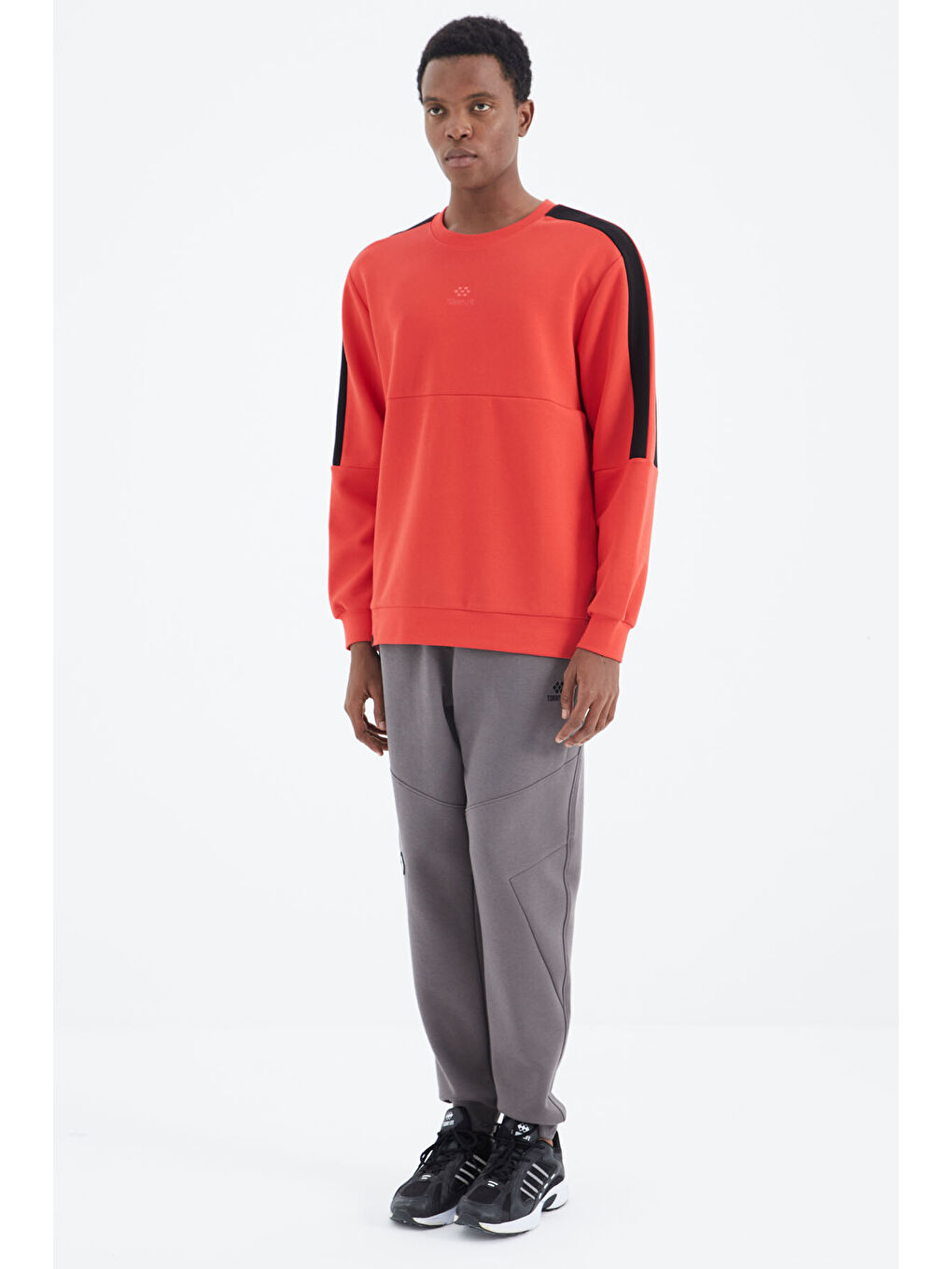 Koyu Gri Bağcıklı Şerit Detaylı Rahat Kalıp  Eşofman Alt - 82100-4