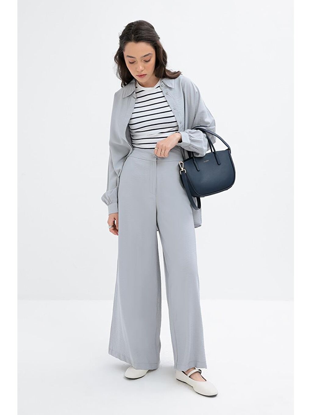 Gri-Geniş Paça Pantolon