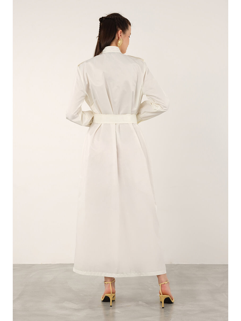 Apoletli Elbise Ekru-2