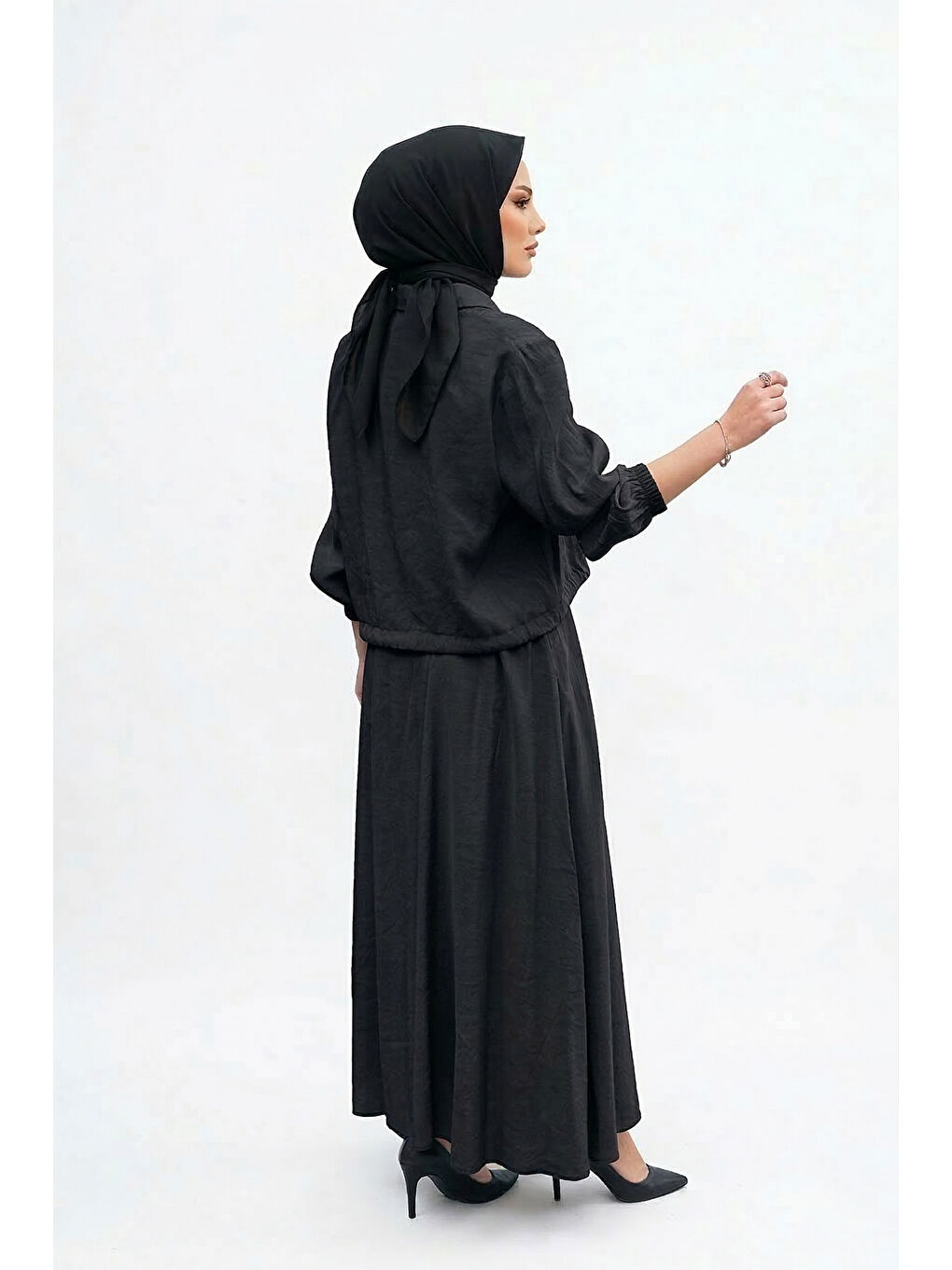 Aller ve Çıt Çıt Detay Modal Bolerolu Elbise 921 Siyah-2