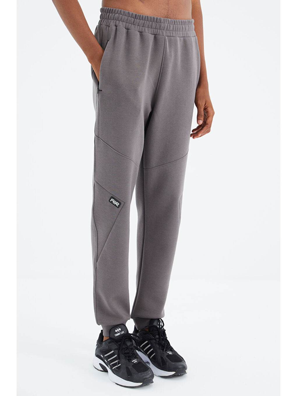 Koyu Gri Bağcıklı Şerit Detaylı Rahat Kalıp  Eşofman Alt - 82100-6