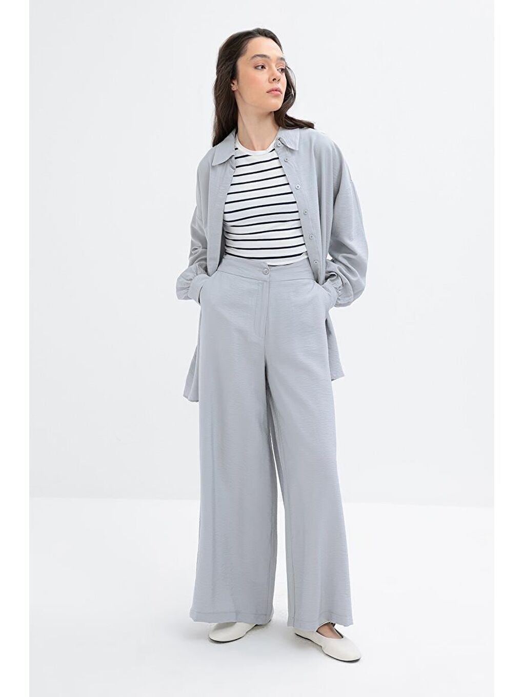 Gri-Geniş Paça Pantolon-1