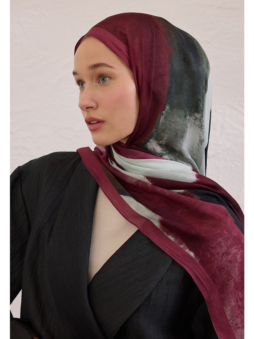 Color Waves Desen Rami Şal Bordo-2