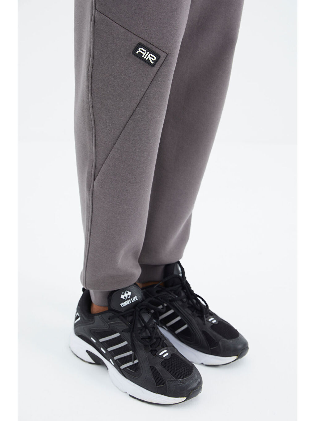 Koyu Gri Bağcıklı Şerit Detaylı Rahat Kalıp  Eşofman Alt - 82100-8