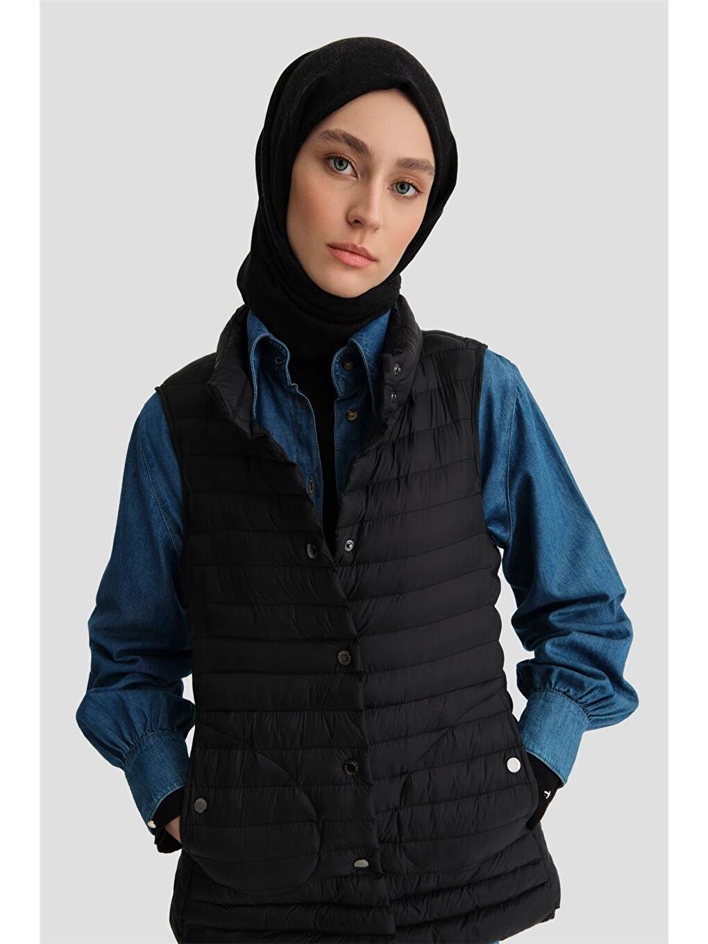 İnce Kapitone Yelek 24Kd7526 Siyah-2