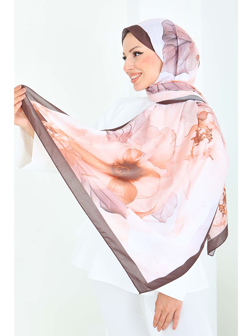 Pembe Pastel Flora Serisi Pamuk Şal Somon - 27857-SOMON-3