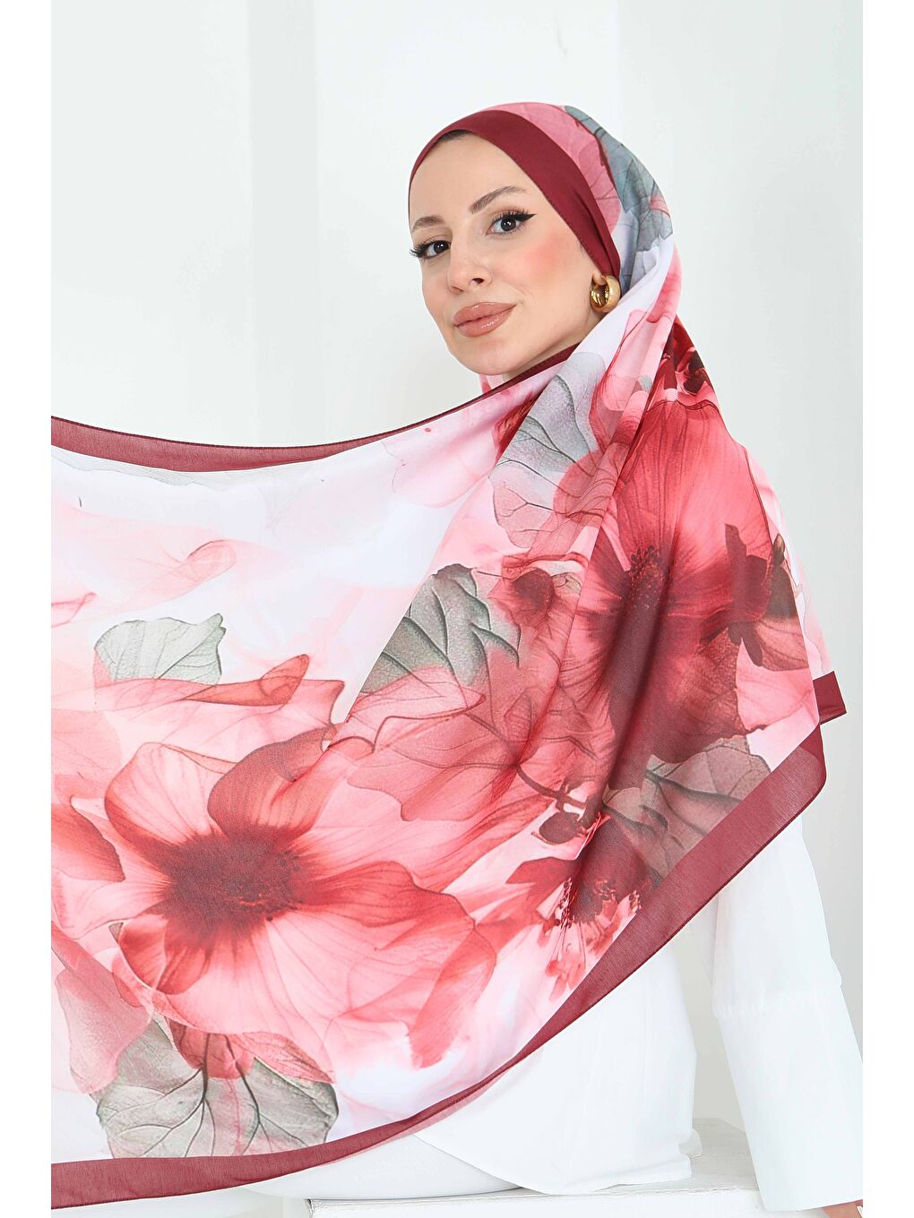 Pastel Flora Serisi Pamuk Şal Mercan - 27857-MERCAN-2