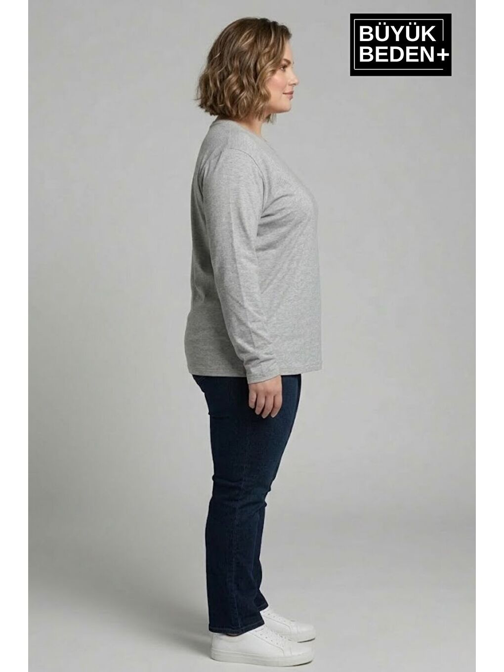 Siyah Kadın Büyük Beden 3'lü Set Uzun Kollu 2 İplik Bisiklet Yaka Tişört SPR26BEA942+2-2