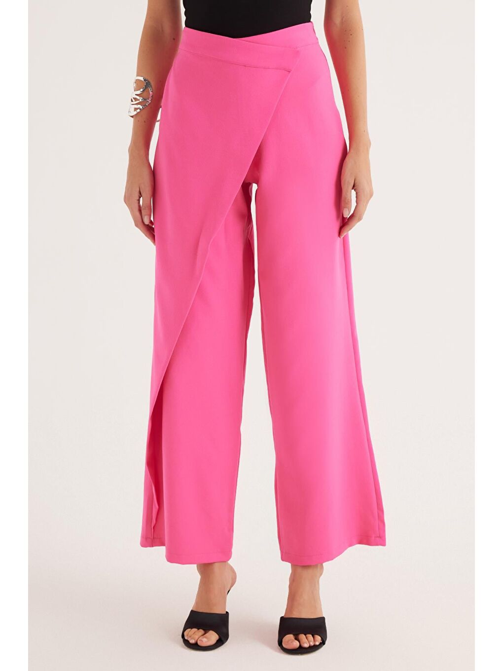 Kadın Standart Fit Geniş Paça Fuşya Double Pantolon