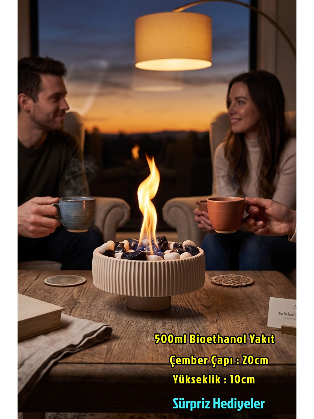 Gbd Taş Döküm Dumansız Masa Şömine Ateş Çukuru (500ml Bioethanol+hazne)-1