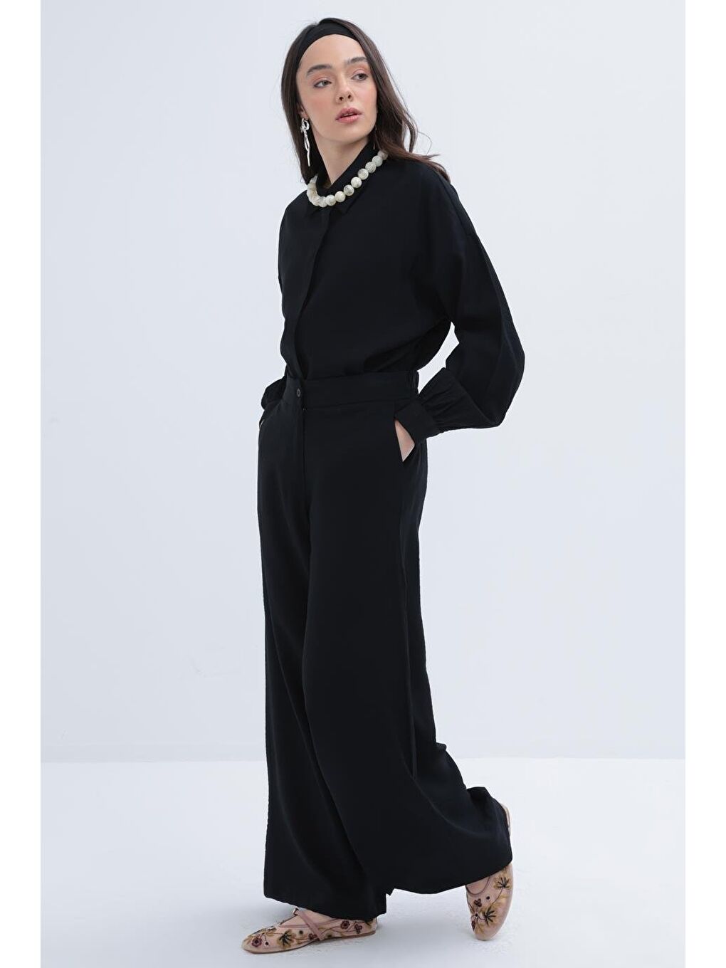 Siyah-Geniş Paça Pantolon-2