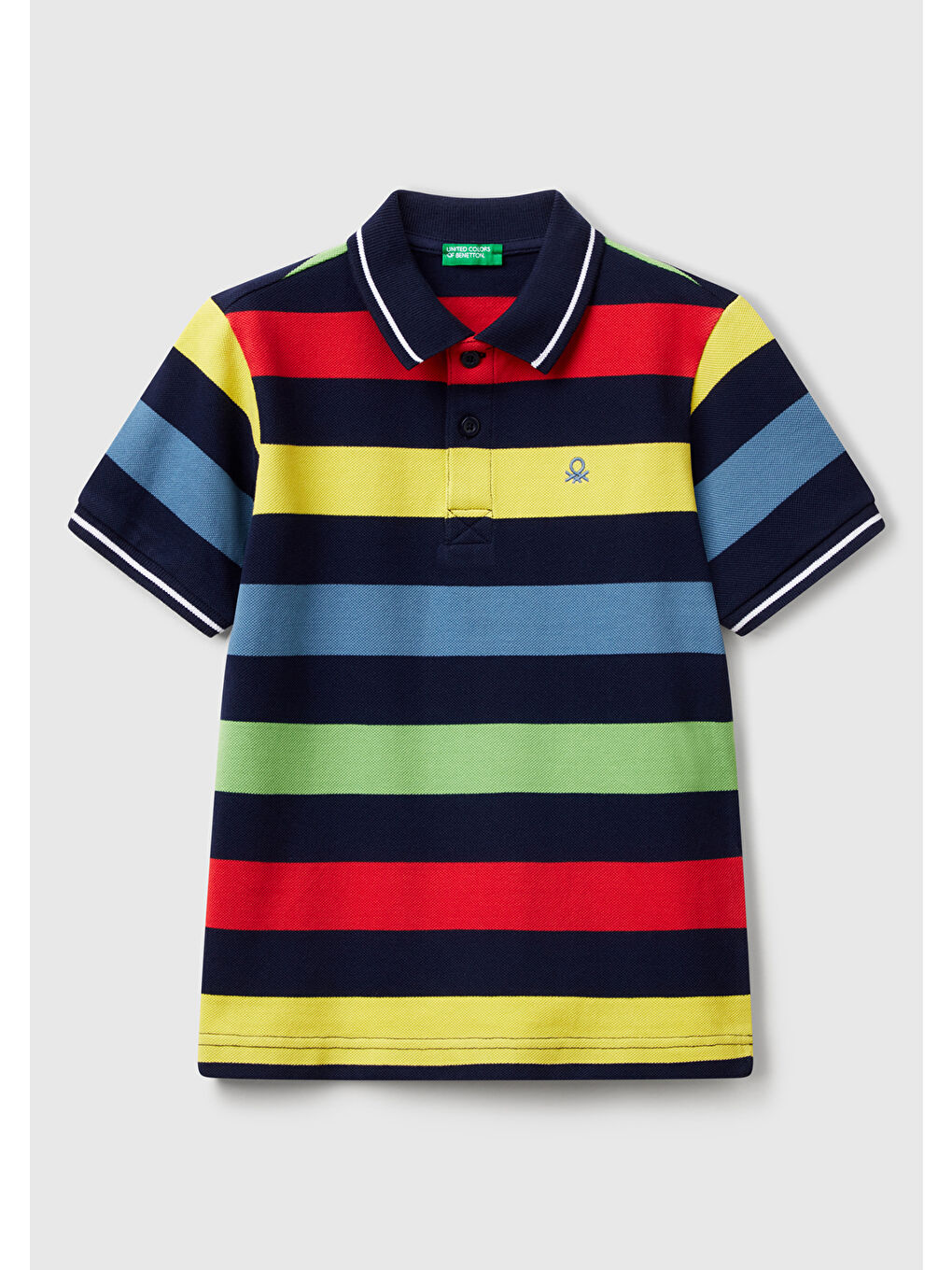 Siyah Erkek Çocuk Koyu Renkli Mix Çizgili Logo İşlemeli Polo Tişört